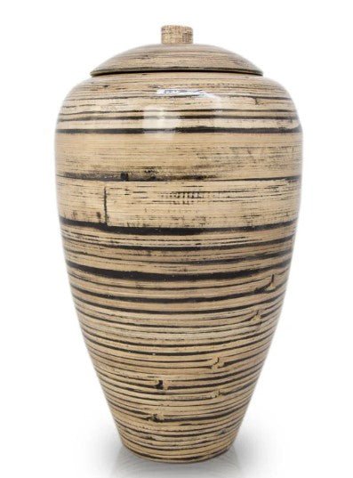 Tall Bamboo Cremation Urn - Black Lined Natural - Lynn Rose Memorials